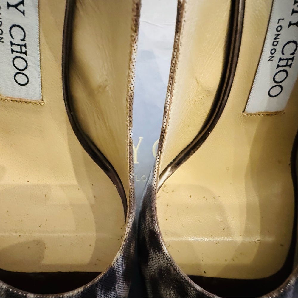 Jimmy Choo Open Toe Pumps Slingback Heels Leopard Shimmer Leather 36 - Picture 4 of 7